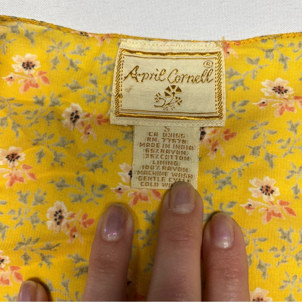 Vintage APRIL CORNELL Yellow Floral Dress Cottage Core farm house set - Picture 10 of 14